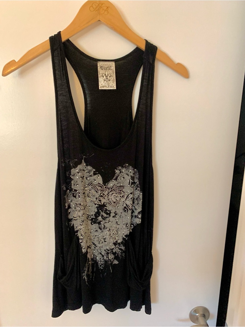 Vocal Black Tank with Metallic Silver Heart Graphic